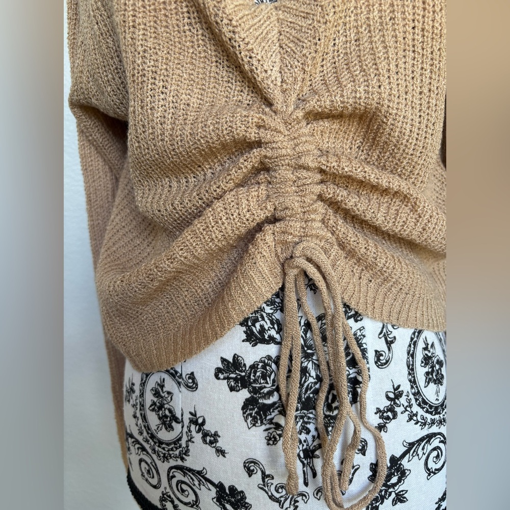 Better Be Tan V-Neck Sweater with Drawstring - Picture 6 of 11